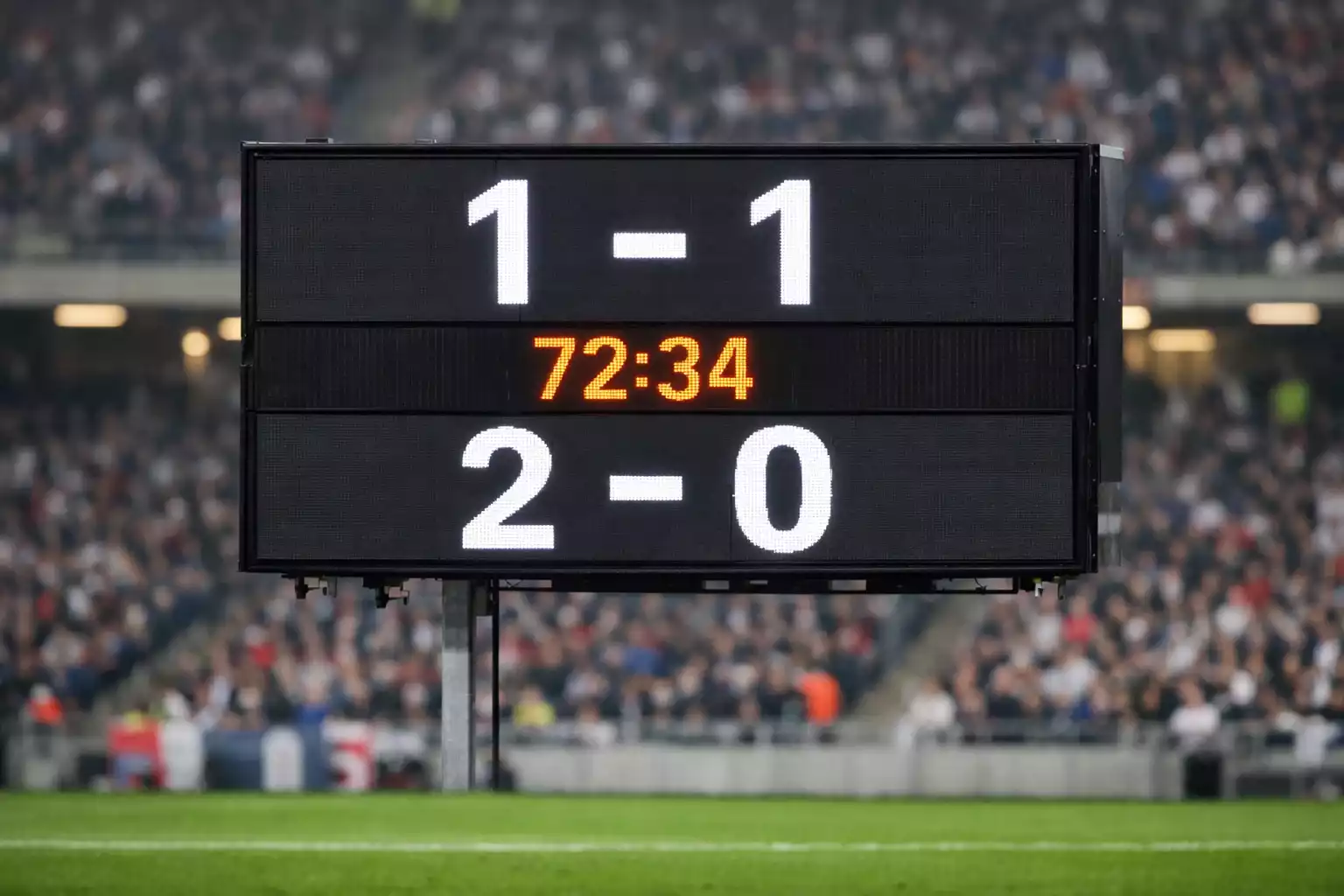 Marcador de partido de f&uacute;tbol mostrando el resultado entre dos equipos