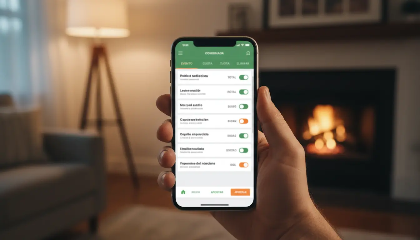 Mano seleccionando varias opciones en la pantalla de un móvil con una aplicación de apuestas deportivas
