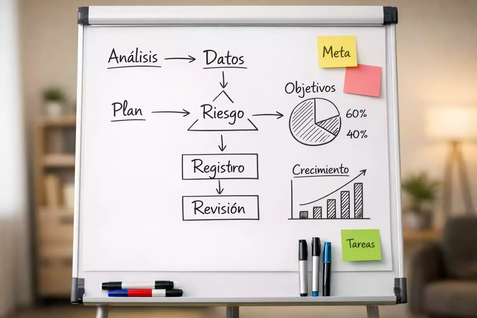 Tablero con plan de an&aacute;lisis deportivo y notas escritas a mano