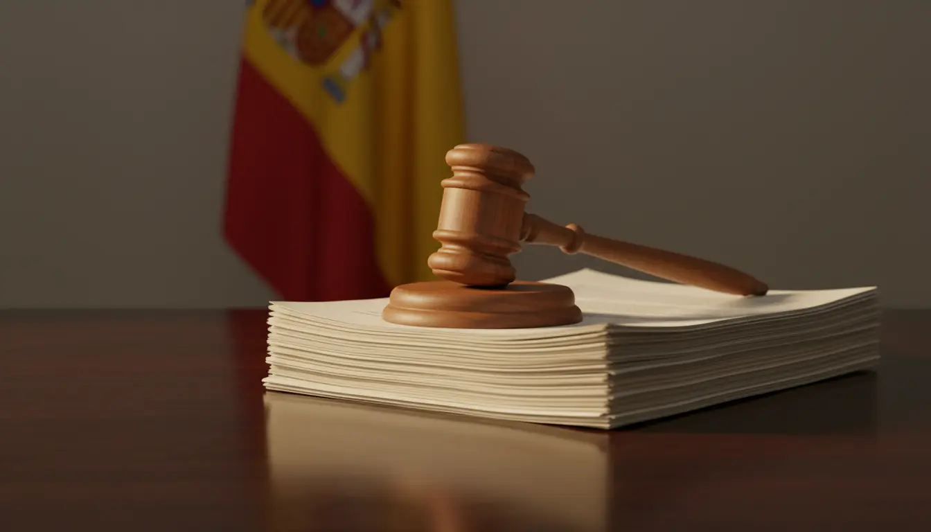 Mazo de juez sobre un escritorio con documentos legales de regulación del juego en España