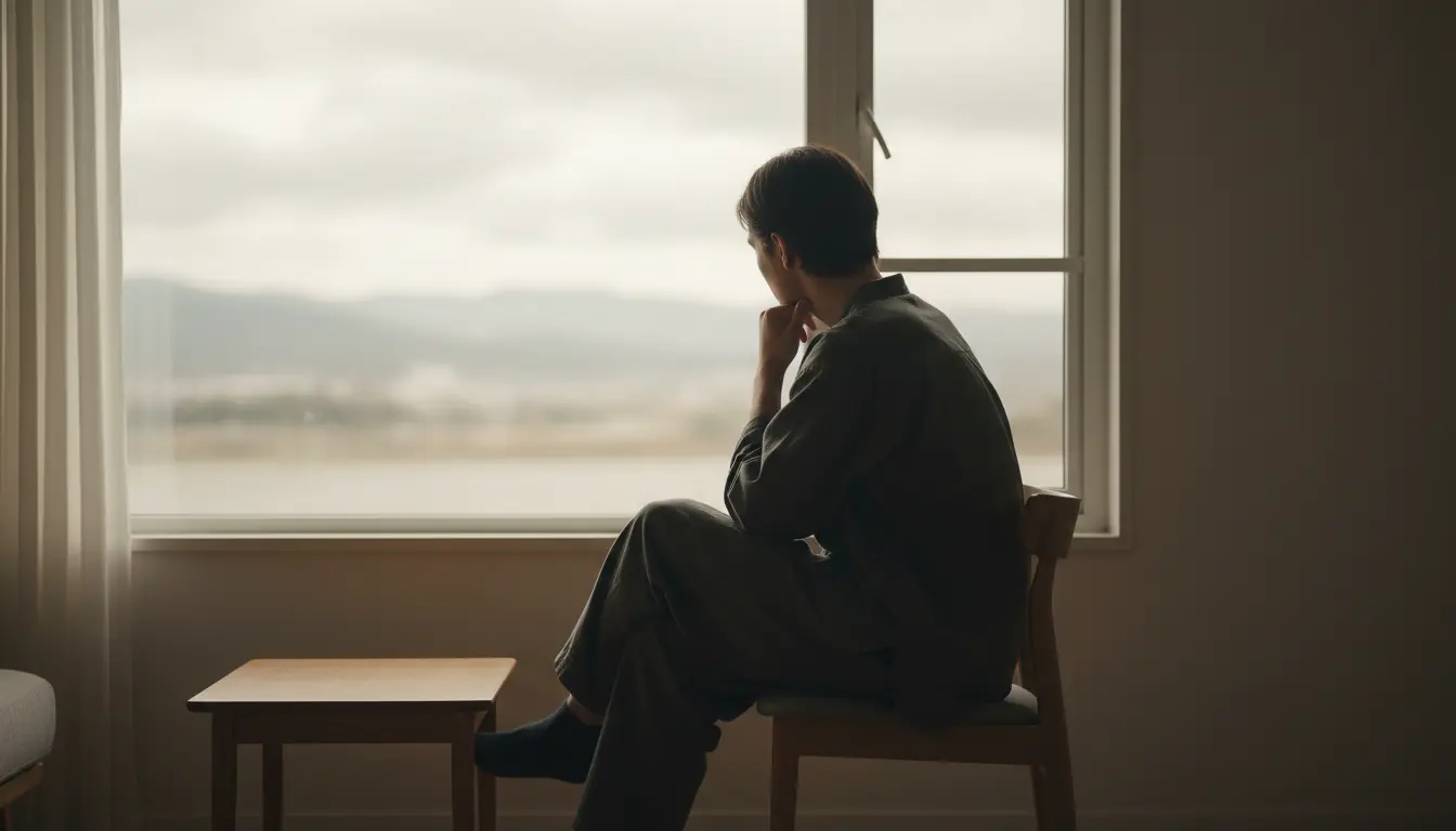 Silueta de una persona pensativa frente a una ventana con luz natural, transmitiendo reflexión y autocontrol