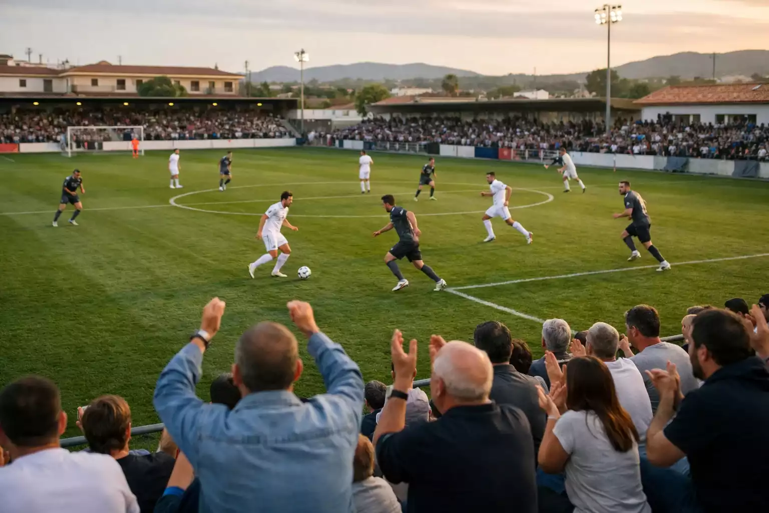 Partido de f&uacute;tbol en un estadio de Segunda Divisi&oacute;n con ambiente local