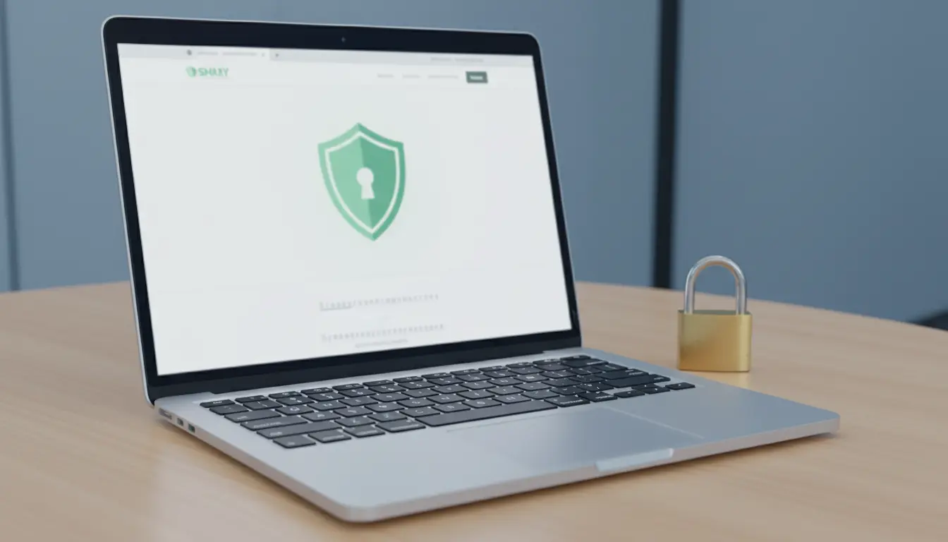 Sello oficial de Juego Seguro visible en la pantalla de un portátil junto a un candado de seguridad